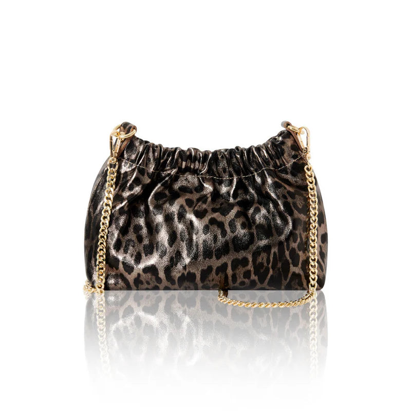 Italian genuine leather leopard print crossbody bag in bronze leopard print with gold hardware