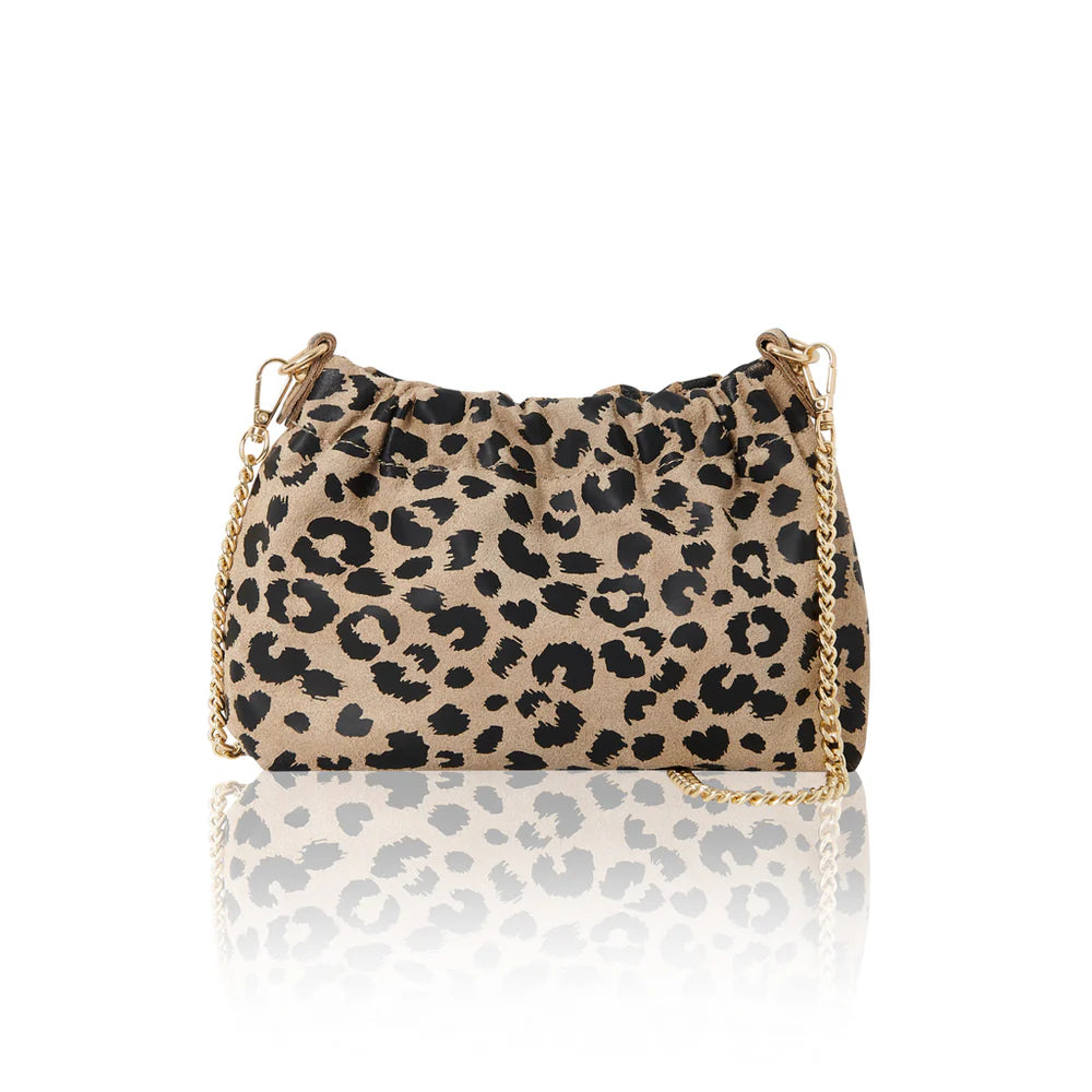 Italian genuine leather leopard print crossbody bag in matt leopard print with gold hardware