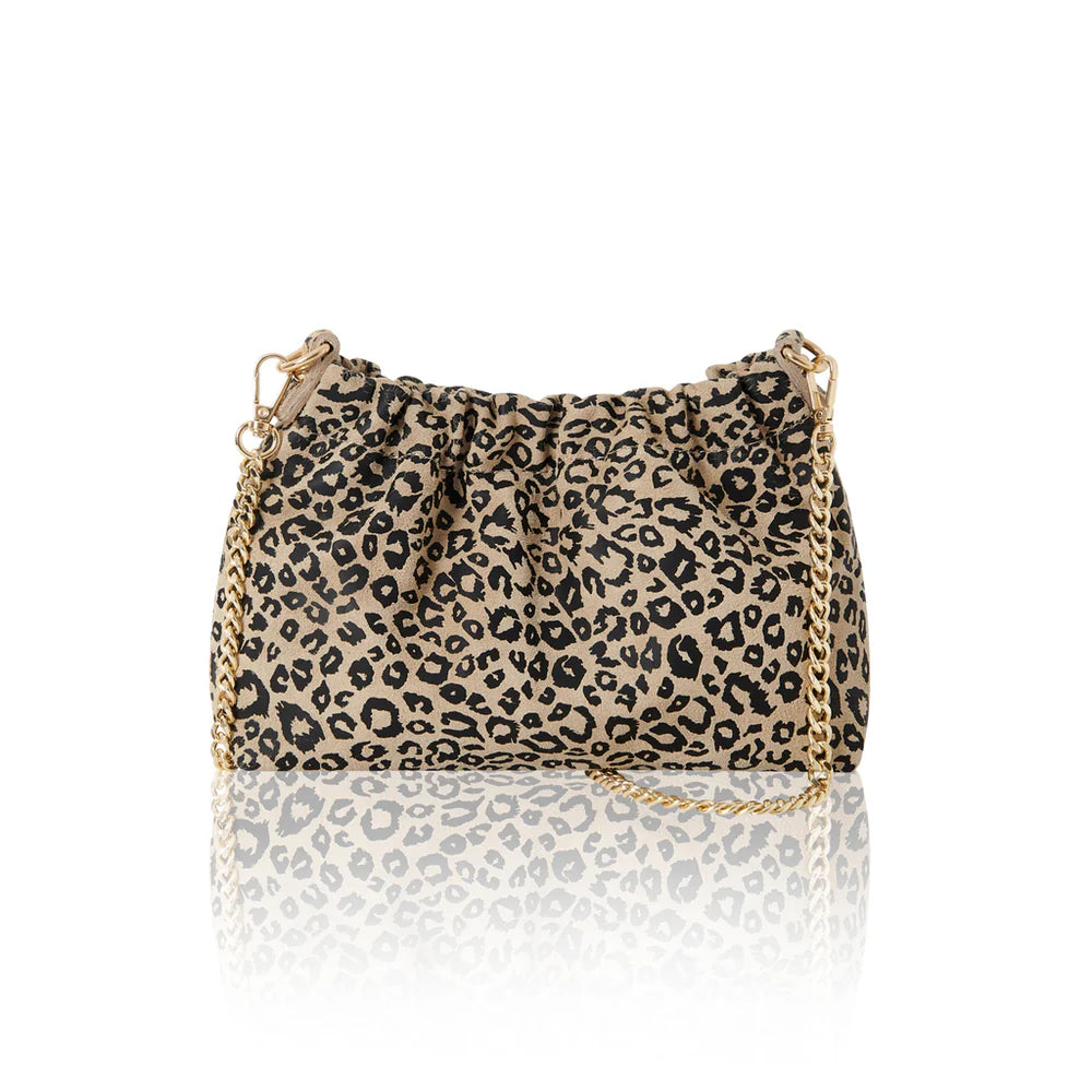 Italian genuine leather leopard print crossbody bag in matte mini leopard print with gold hardware