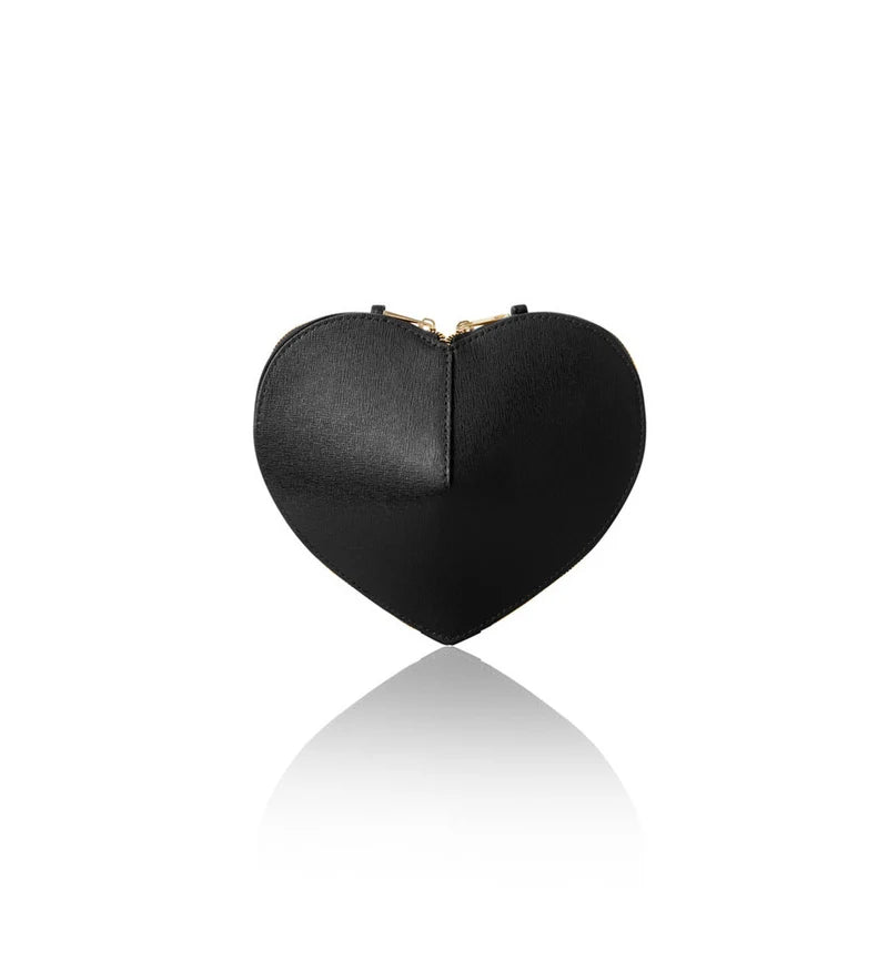 Black Italian Leather Heart-Shaped Crossbody Bag – MERLEORA