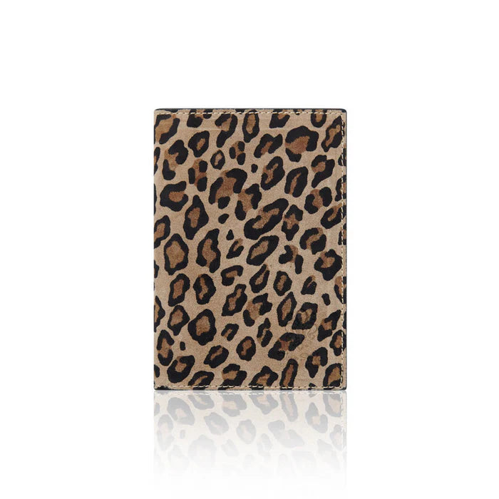 Matt Light Taupe Leopard: Matt light taupe leopard print Italian leather passport and card holder, handmade in Italy | MERLEORA