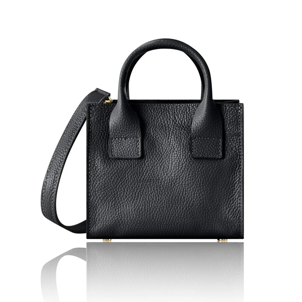 Italian Handmade Leather Mini Structured Tote in Black with gold-tone hardware | MERLEORA