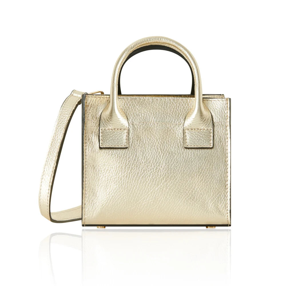 Italian Handmade Leather Mini Structured Tote in Metallic Gold with gold-tone hardware | MERLEORA