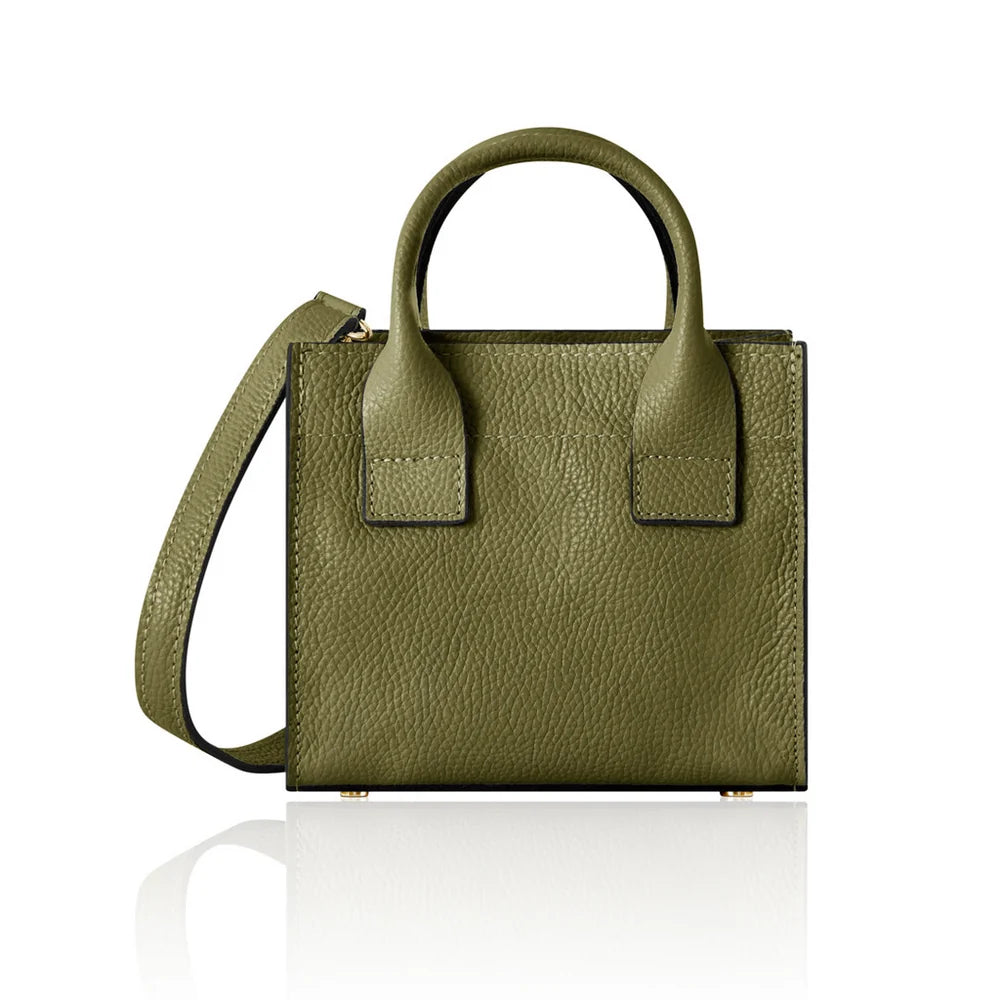 Italian Handmade Leather Mini Structured Tote in Olive Green with gold-tone hardware | MERLEORA