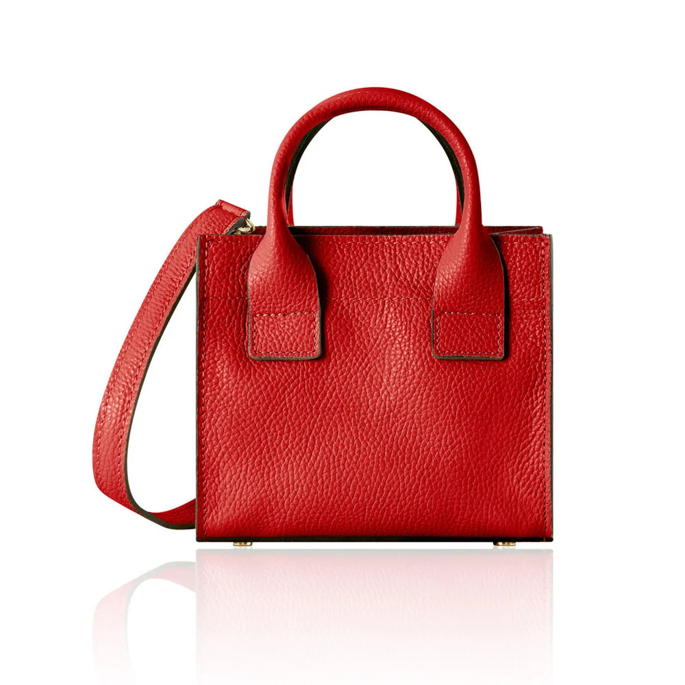 Italian Handmade Leather Mini Structured Tote in Red with gold-tone hardware | MERLEORA
