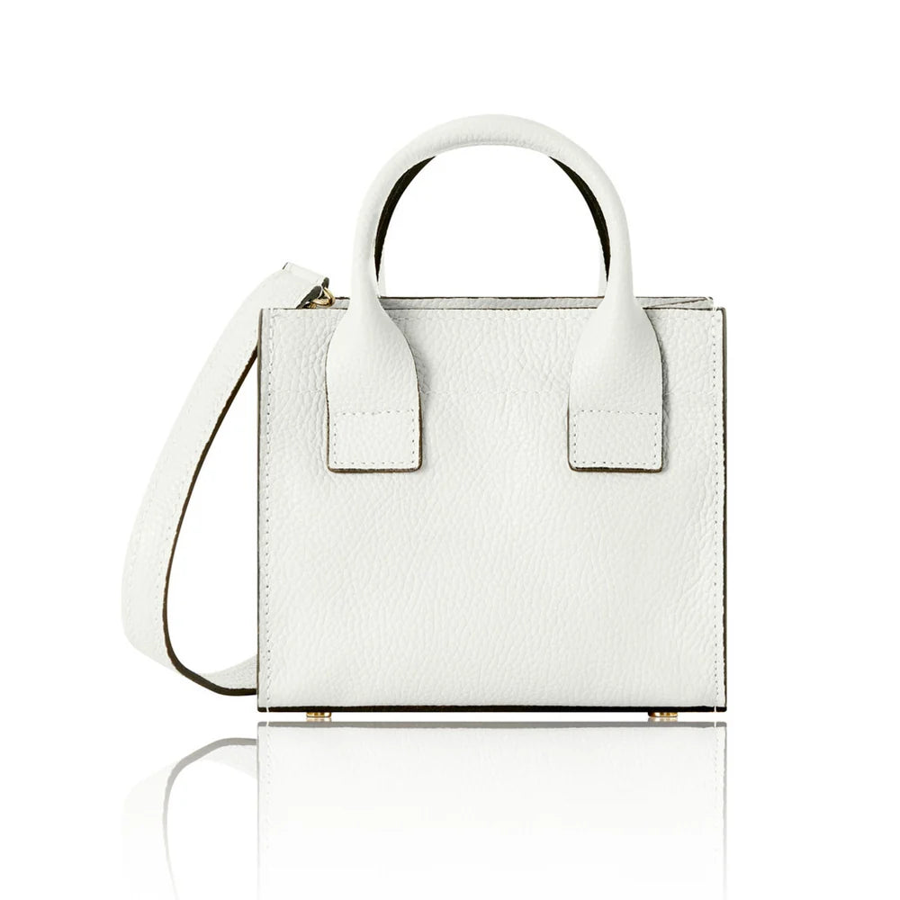 Italian Handmade Leather Mini Structured Tote in White with gold-tone hardware | MERLEORA