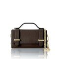 Italian Genuine Leather Mini Box Bag in Dark Chocolate with gold-tone hardware | MERLEORA