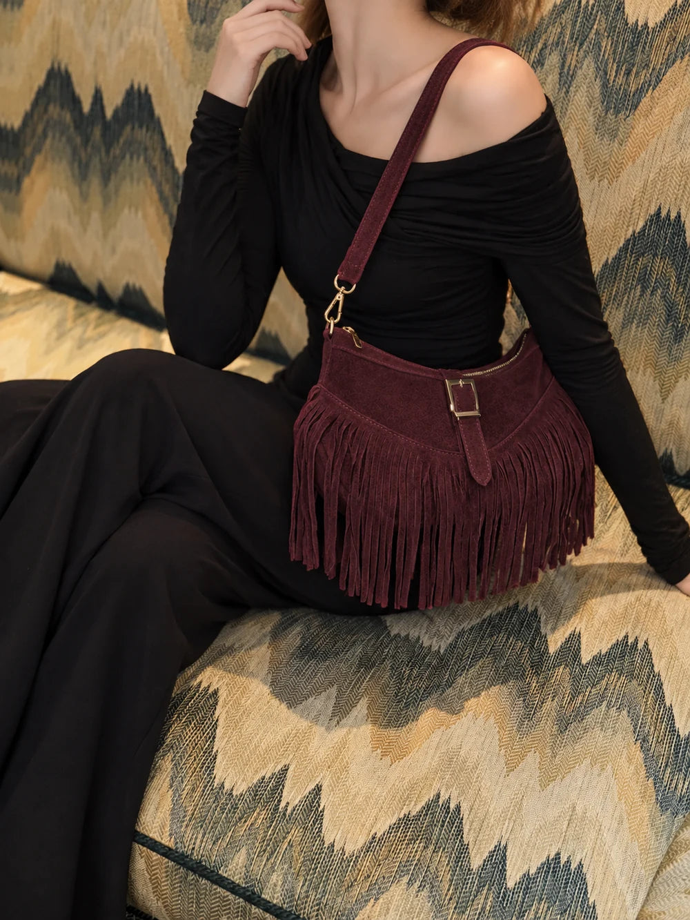 Italian Suede Fringe Shoulder & Crossbody Bag