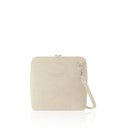Cream: Italian handmade suede mini square crossbody bag in cream with gold chain strap