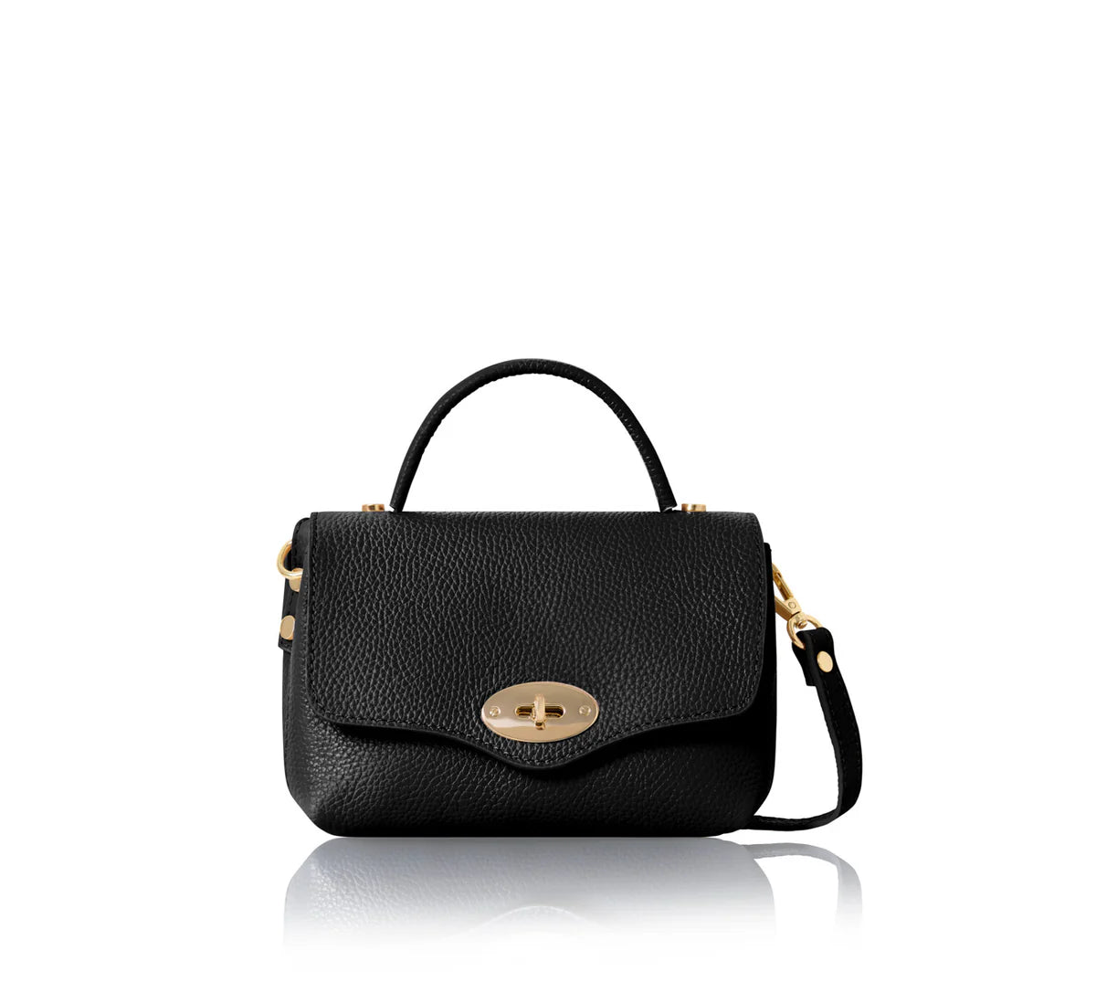 Black: Italian handmade genuine leather mini top handle crossbody bag in black with gold hardware