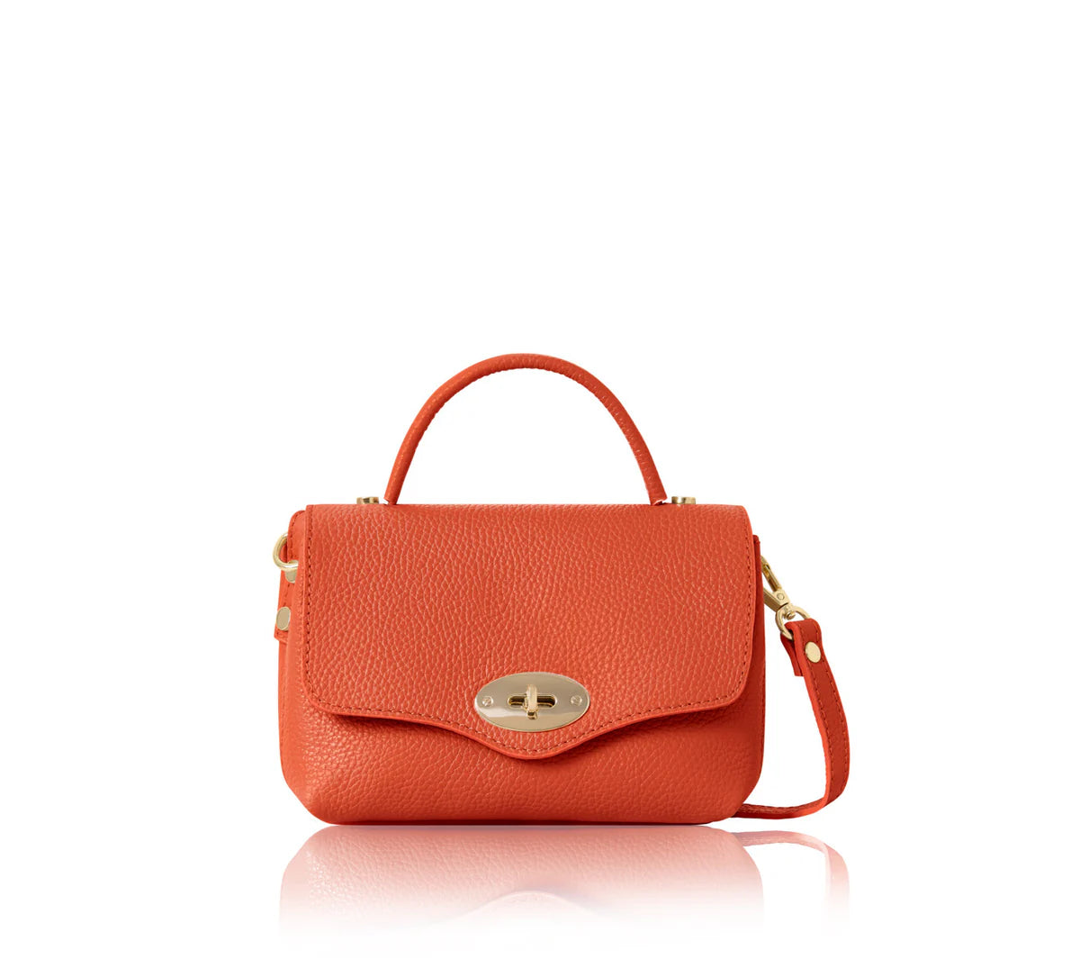 Burnt orange: Italian handmade genuine leather mini top handle crossbody bag in burnt orange with gold hardware