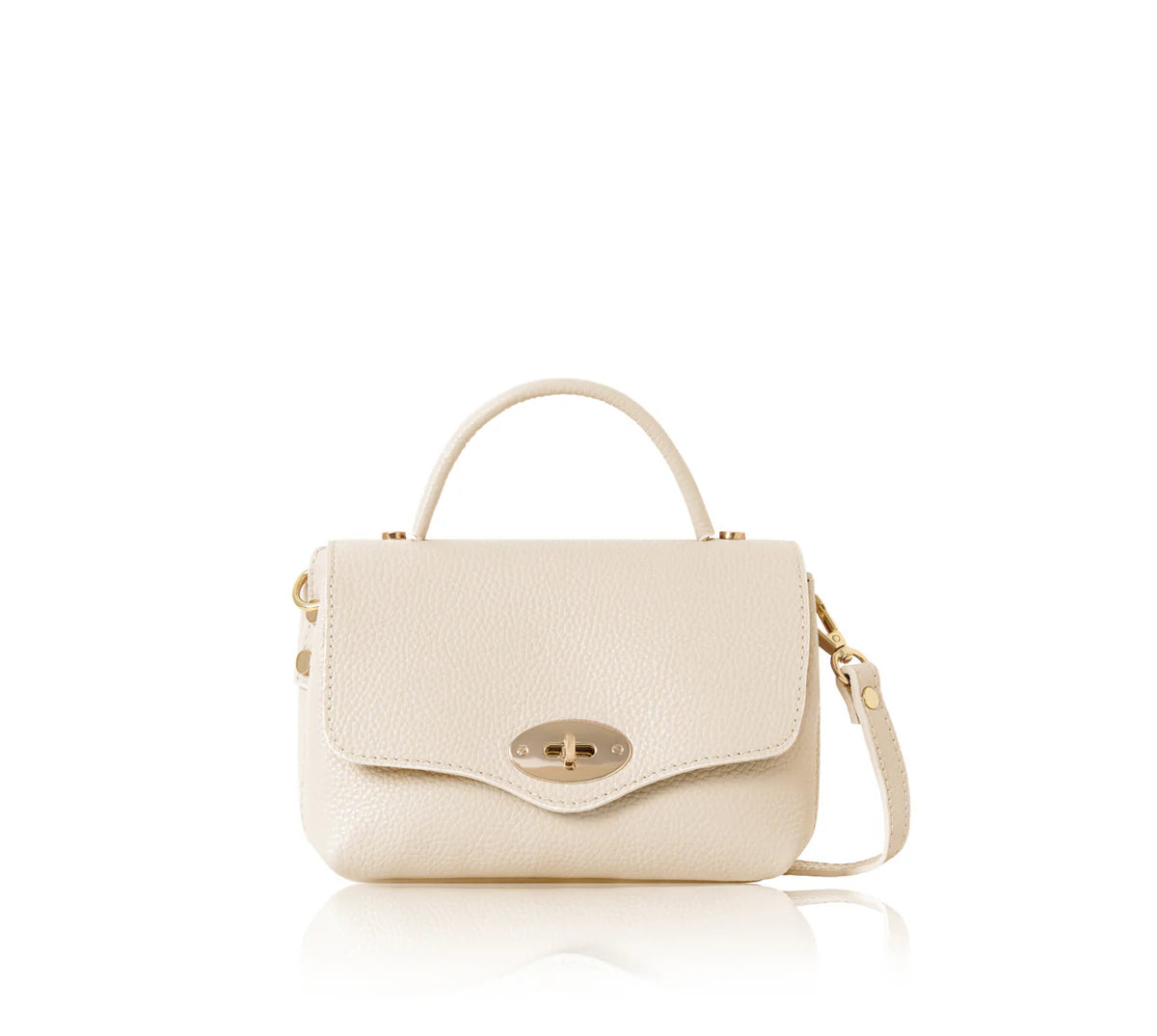 Cream: Italian handmade genuine leather mini top handle crossbody bag in cream with gold hardware