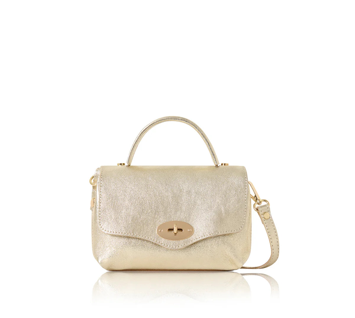 Gold: Italian handmade genuine leather mini top handle crossbody bag in gold with gold hardware