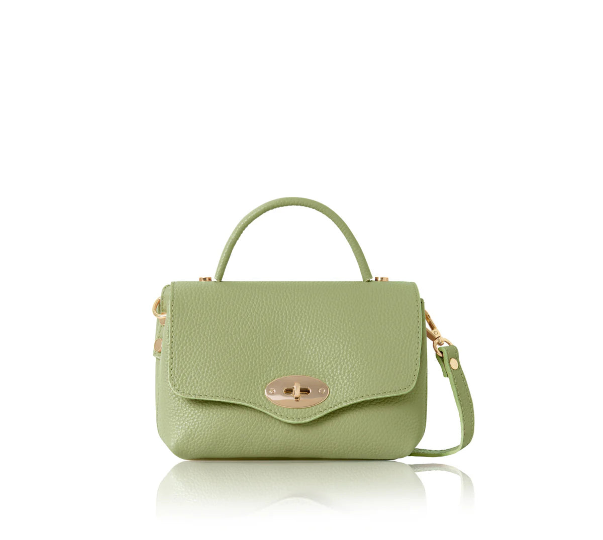 Sage olive: Italian handmade genuine leather mini top handle crossbody bag in sage olive with gold hardware