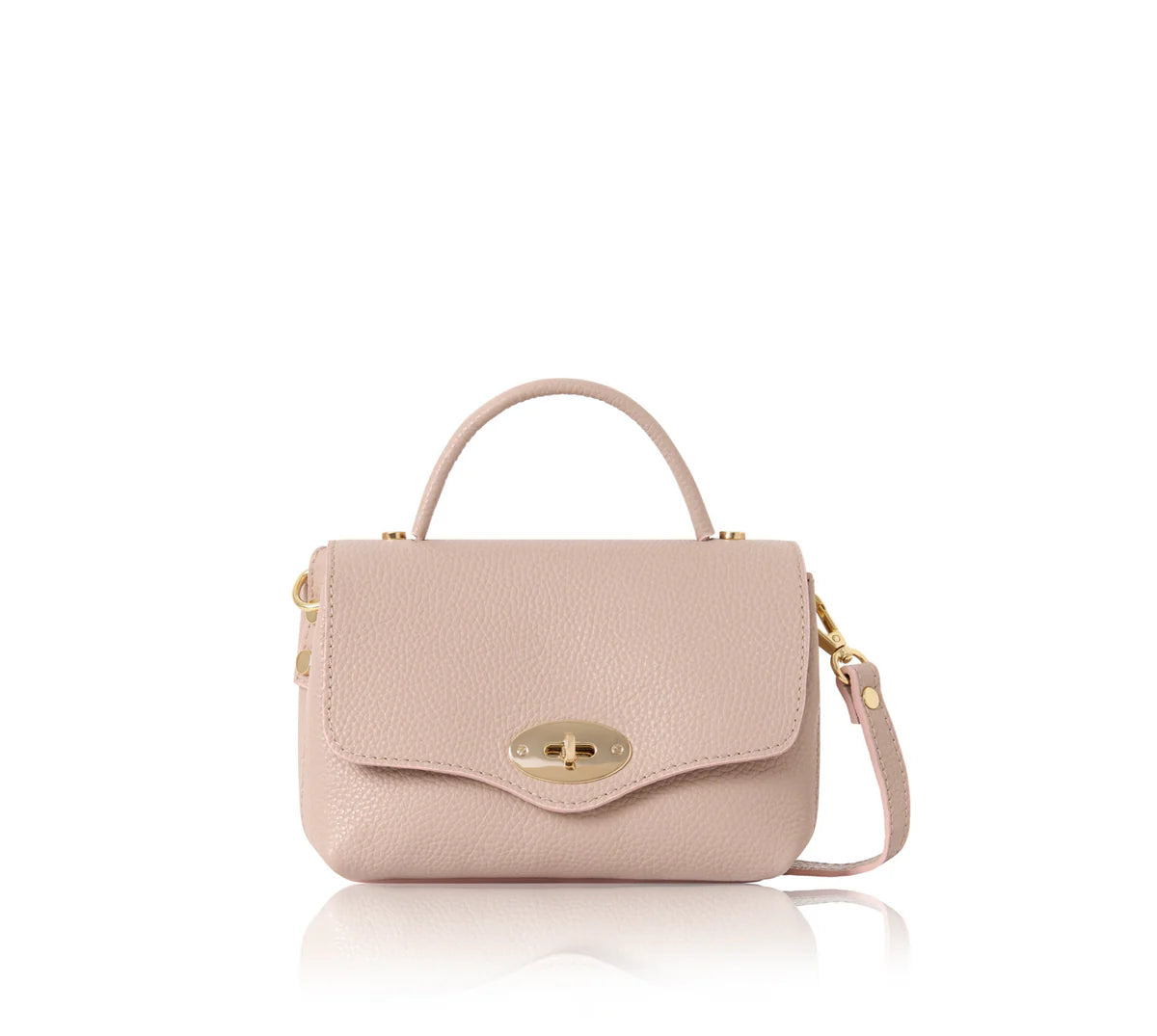 Smoke rose: Italian handmade genuine leather mini top handle crossbody bag in smoke rose with gold hardware