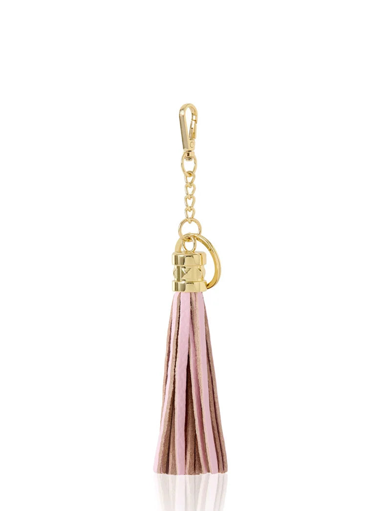 Italian Leather Tassel Keyring & Bag Charm in blush pink with gold-tone hardware — MERLEORA