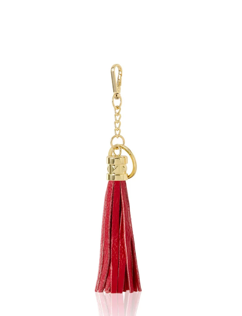 Italian Leather Tassel Keyring & Bag Charm in red with gold-tone hardware — MERLEORA