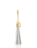 Italian Leather Tassel Keyring & Bag Charm in silver with gold-tone hardware — MERLEORA