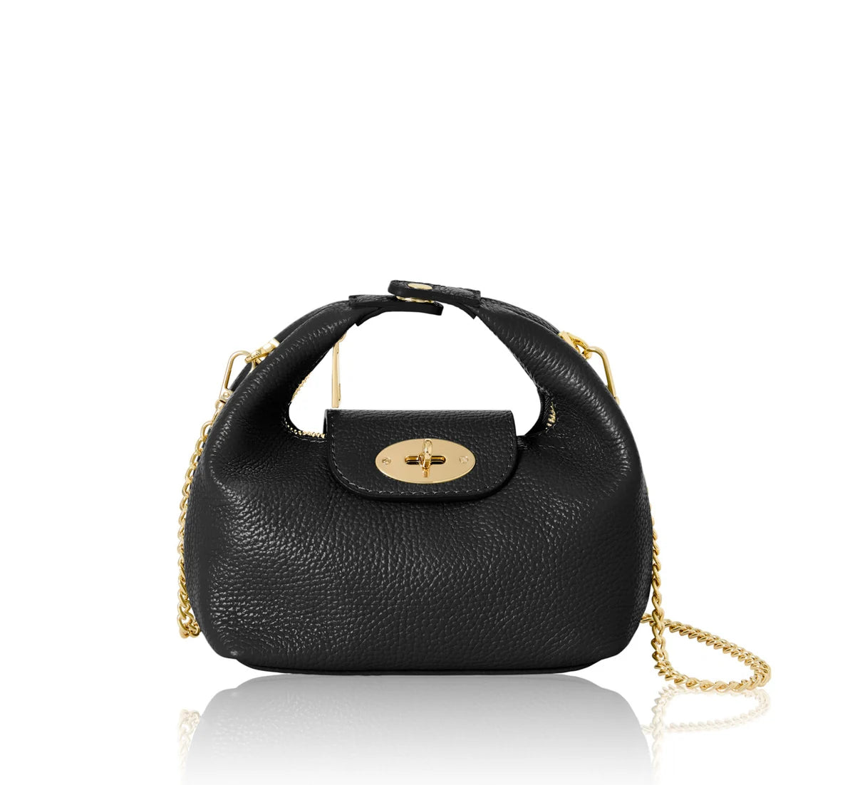 Black Italian Leather Convertible Mini Bag with Chain Strap – MERLEORA