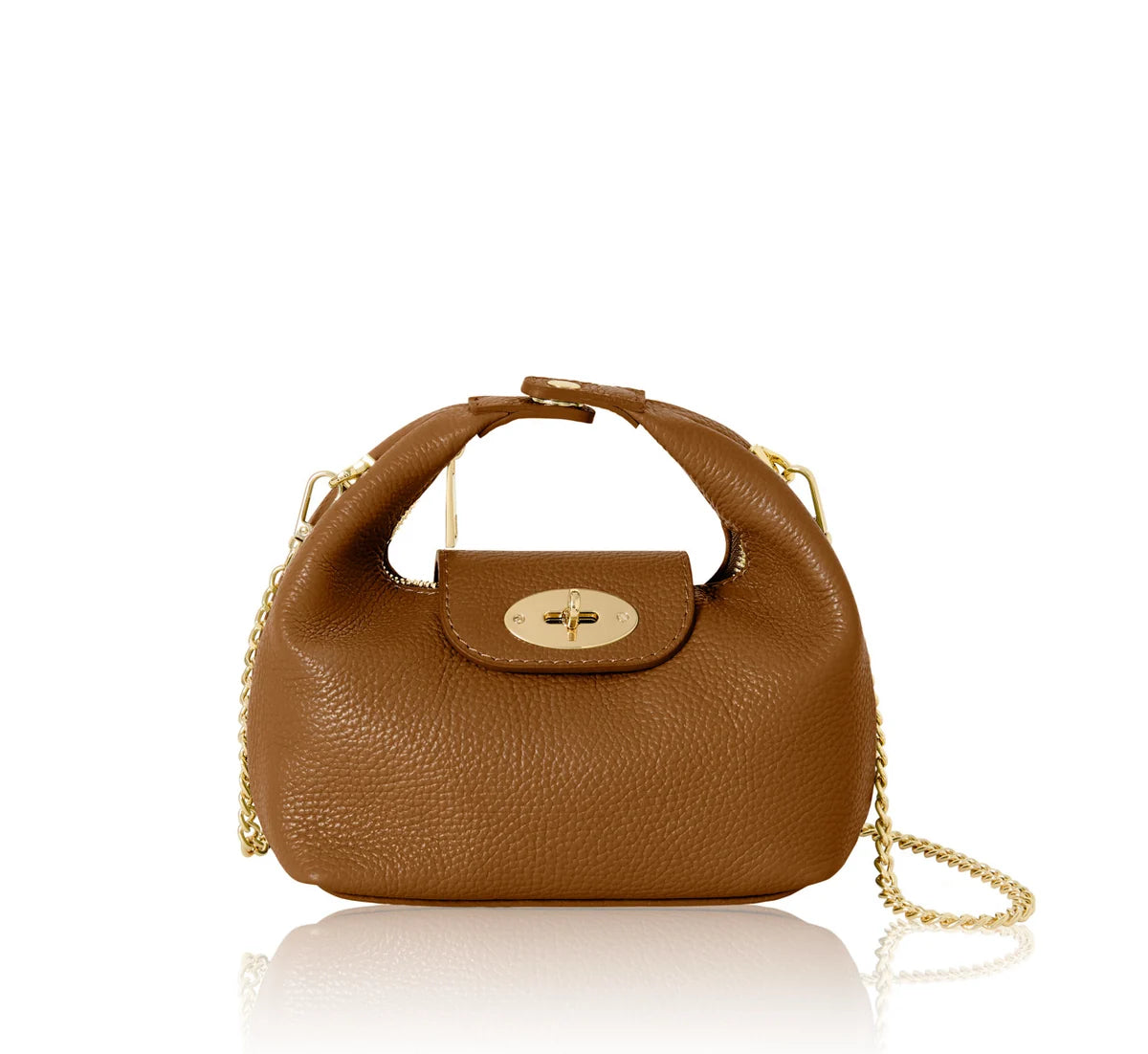Dark Tan Italian Leather Convertible Mini Bag with Chain Strap – MERLEORA