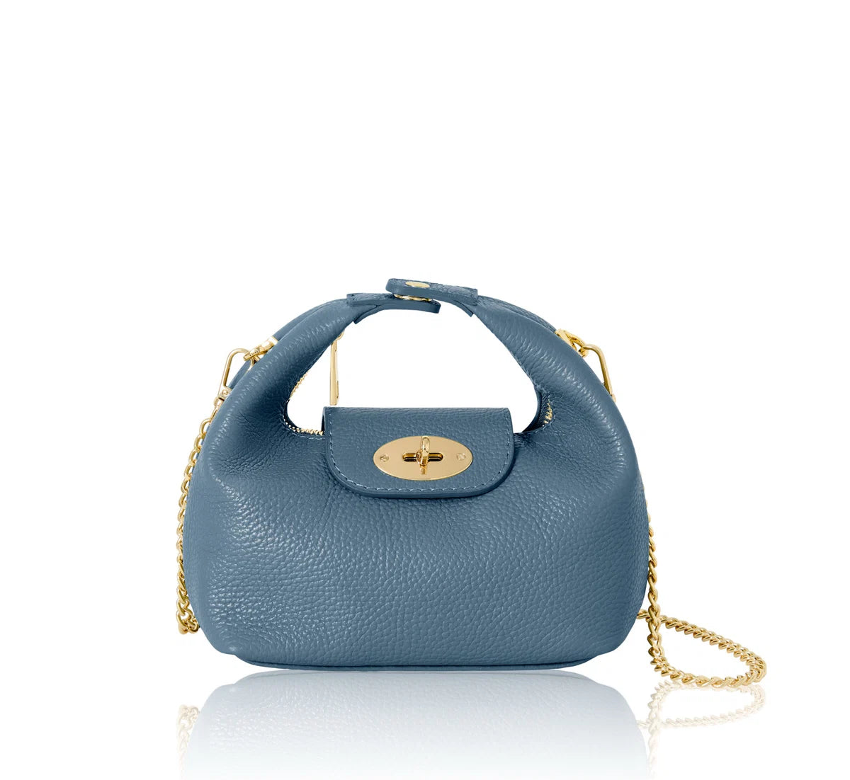 Denim Blue Italian Leather Convertible Mini Bag with Chain Strap – MERLEORA