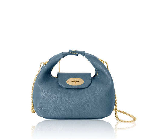 Denim Blue Italian Leather Convertible Mini Bag with Chain Strap – MERLEORA