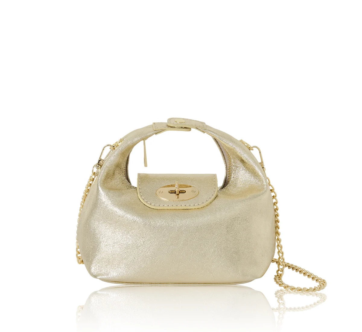 Gold Italian Leather Convertible Mini Bag with Chain Strap – MERLEORA