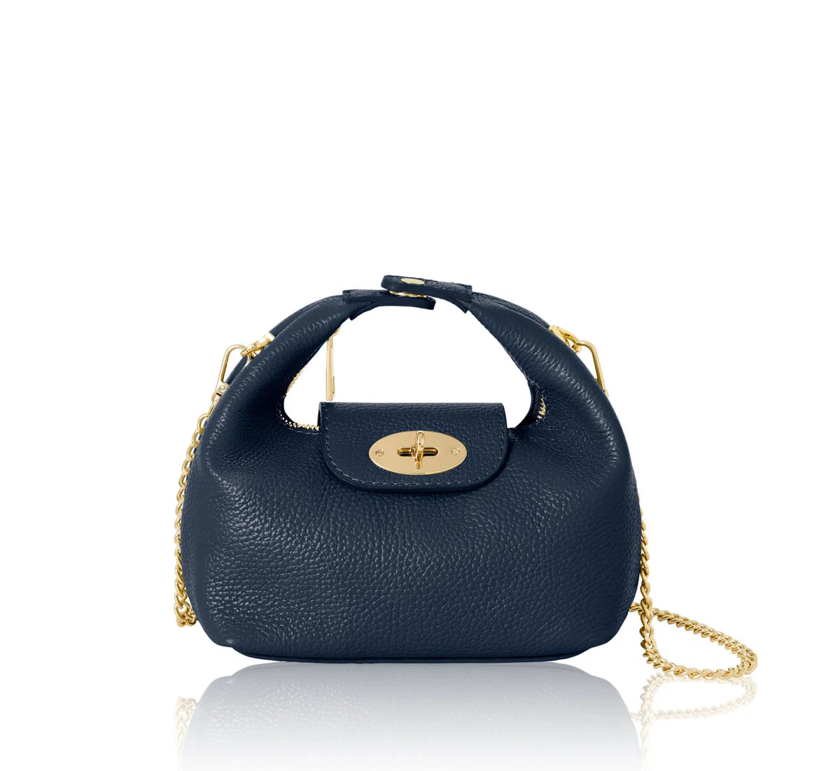 Navy Italian Leather Convertible Mini Bag with Chain Strap – MERLEORA