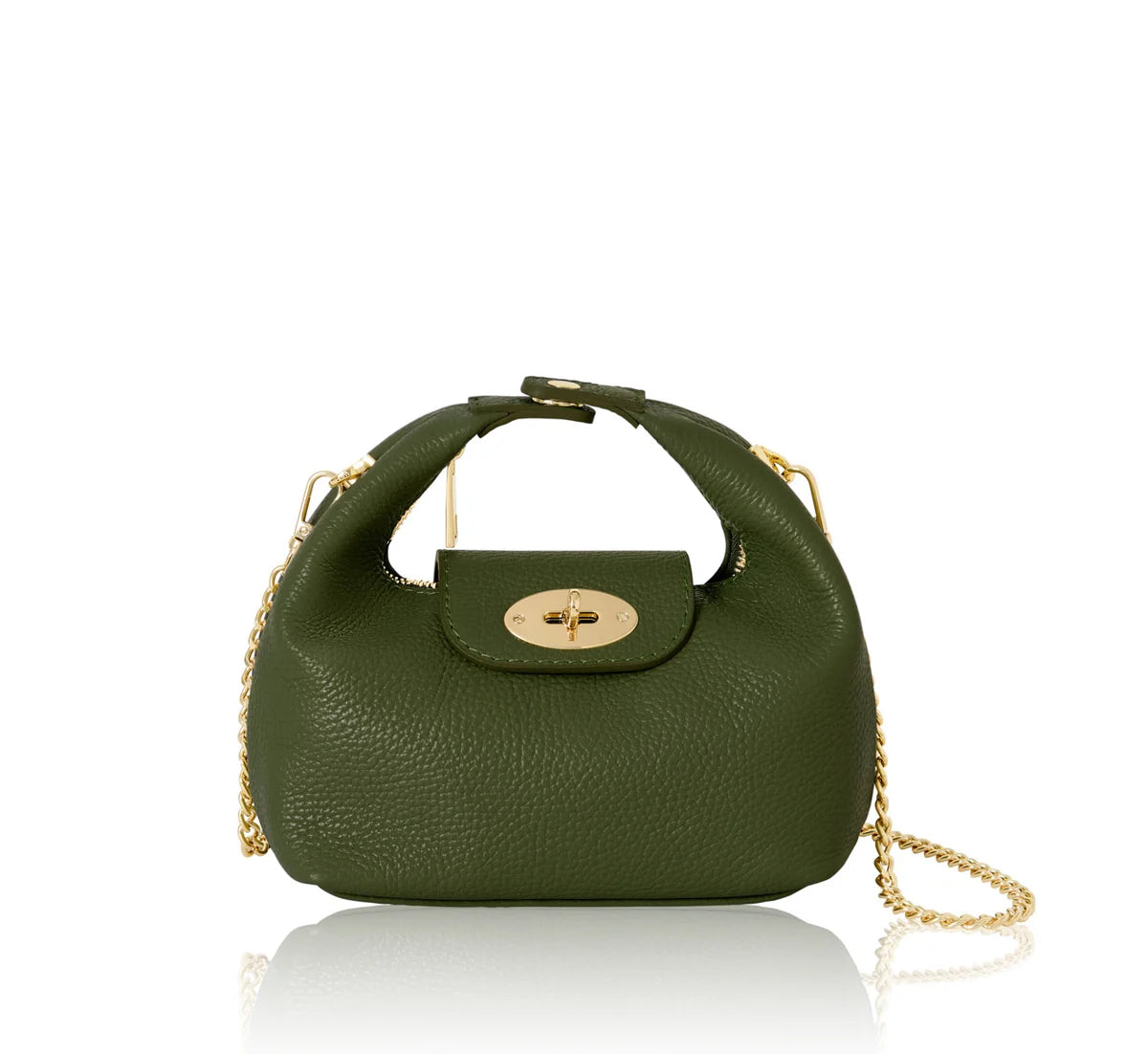 Olive Green Italian Leather Convertible Mini Bag with Chain Strap – MERLEORA