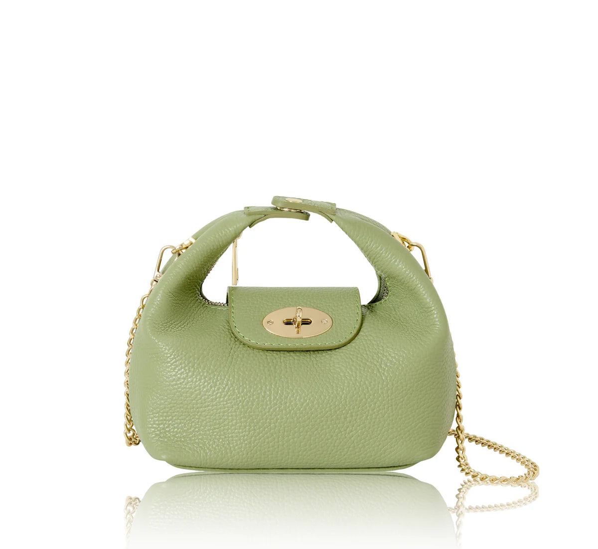 Sage Olive Italian Leather Convertible Mini Bag with Chain Strap – MERLEORA
