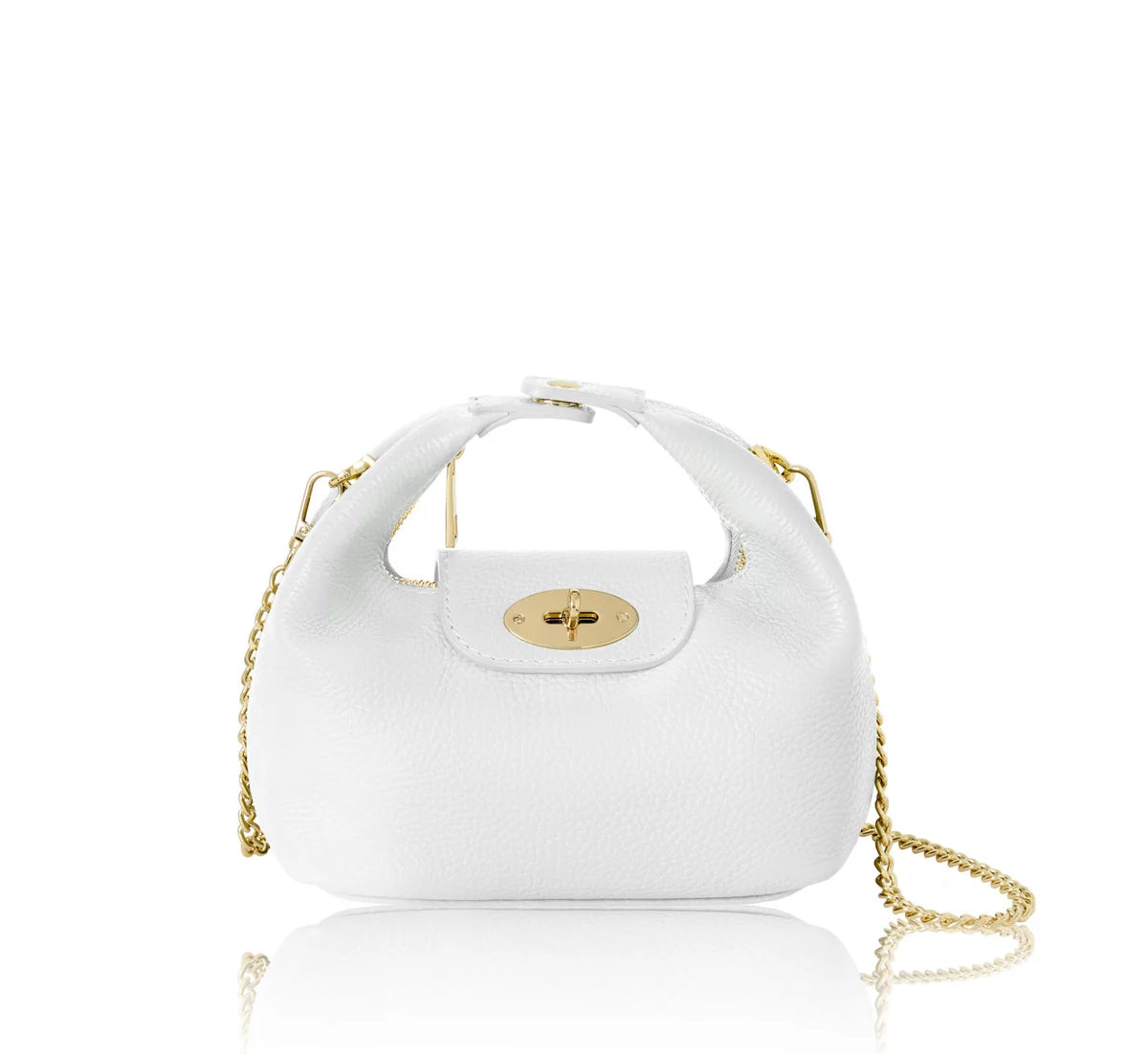 White Italian Leather Convertible Mini Bag with Chain Strap – MERLEORA