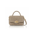 Italian Handmade Premium Suede Mini Top Handle Bag in Dark Taupe with gold-tone hardware | MERLEORA