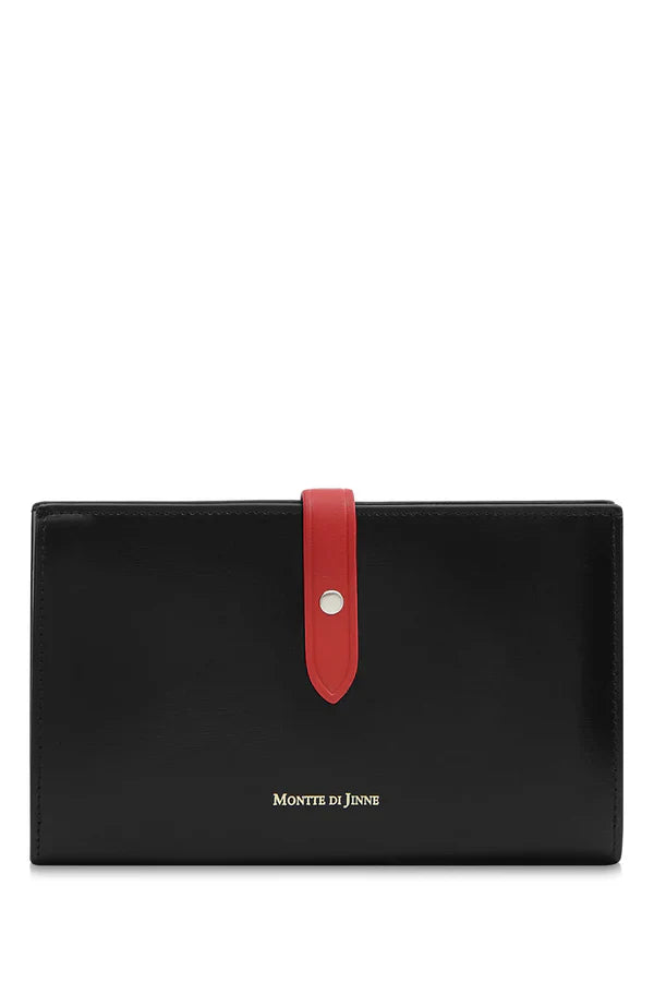 Red/Black: Red and black Italian leather continental wallet with contrasting tab closure, handmade in Italy | MERLEORA