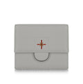 Light Grey: Light grey croc-embossed Italian leather compact trifold wallet with press-stud closure, handmade in Italy | MERLEORA