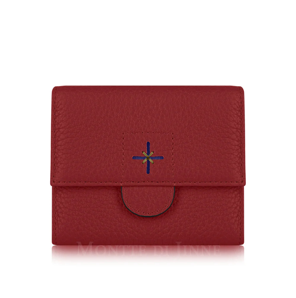 Red: Red croc-embossed Italian leather compact trifold wallet with press-stud closure, handmade in Italy | MERLEORA