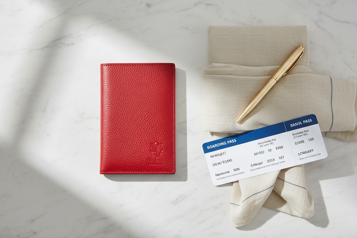 Italian Handmade Leather Passport and Card Holder in Red - Lifestyle - MERLEORA