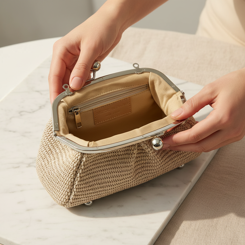 Open bag with hands