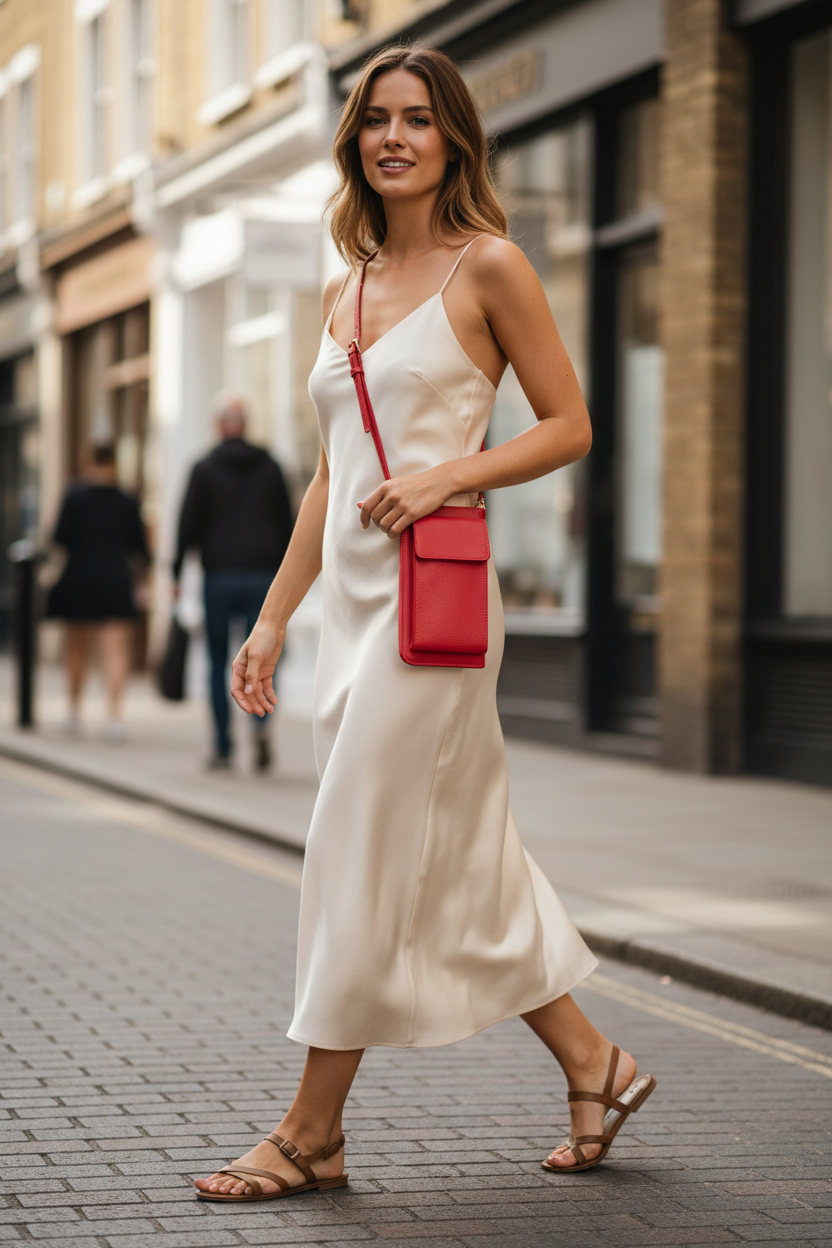 Red Crossbody Phone Bag – London Street Style Shot – MERLEORA