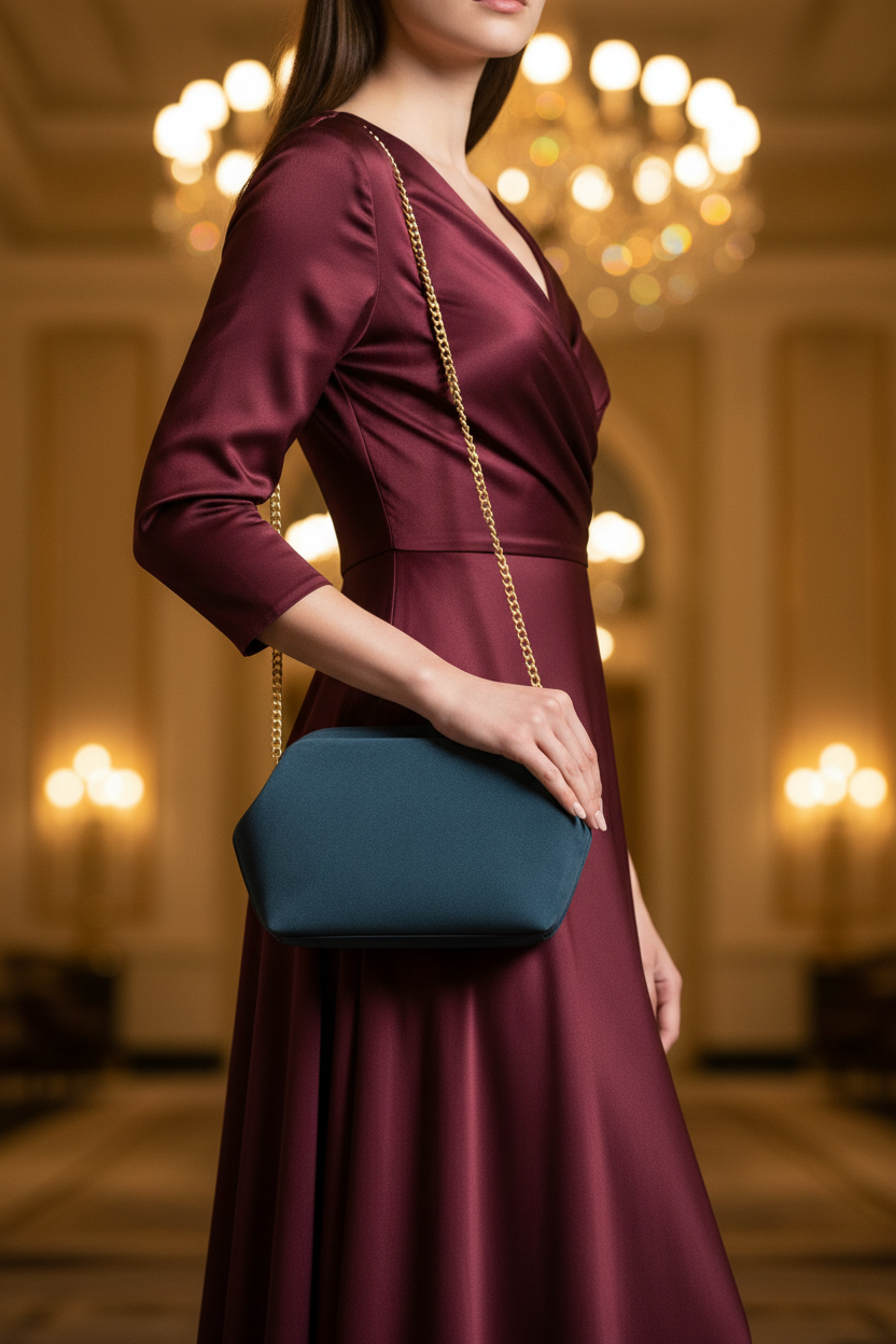 Shell-Inspired Chain Bag - Teal Blue Evening